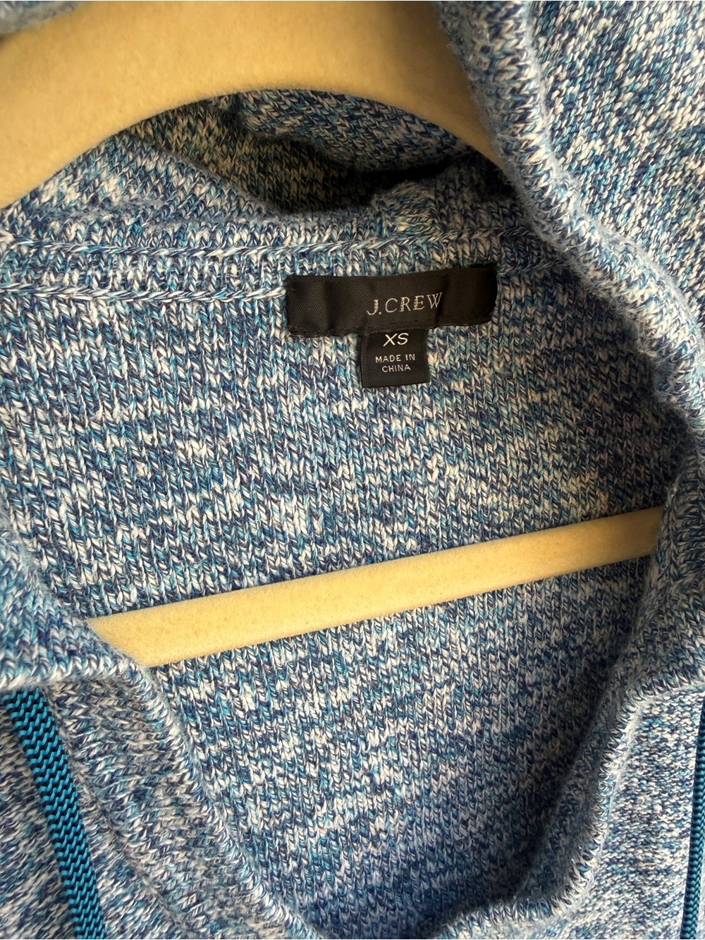 J.Crew Re-Imagined XS Blue Marled Knit Hoodie Orange Trim Pullover - Picture 2 of 7